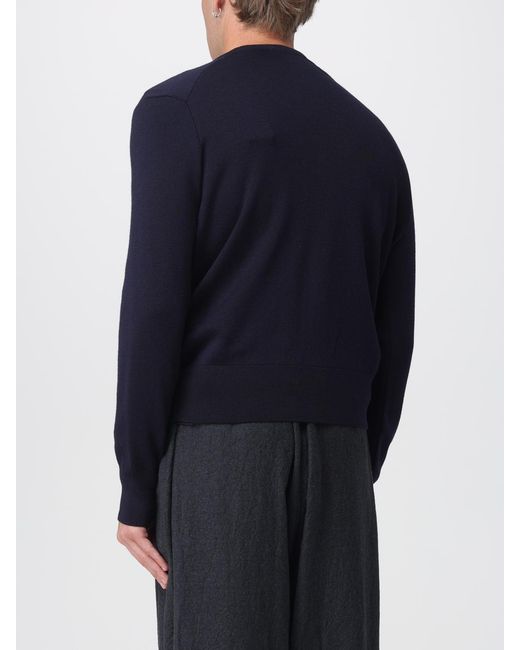 AMI Blue Merino Wool Cardigan With Embroidered Logo for men