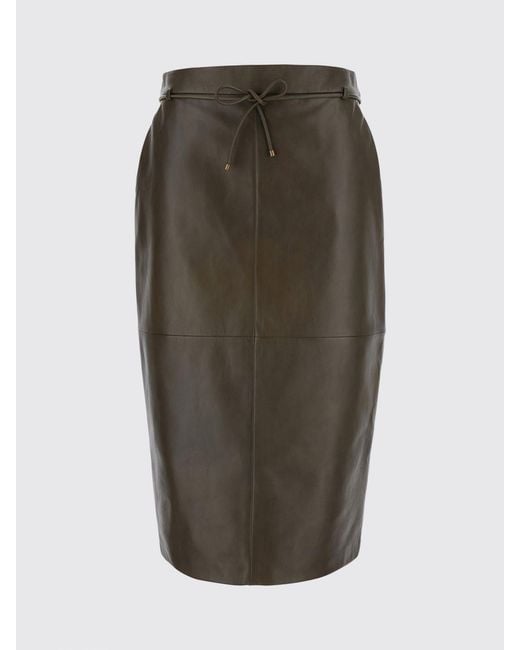 Max Mara Green Lambskin Midi Pencil Skirt With High-Waist Belt