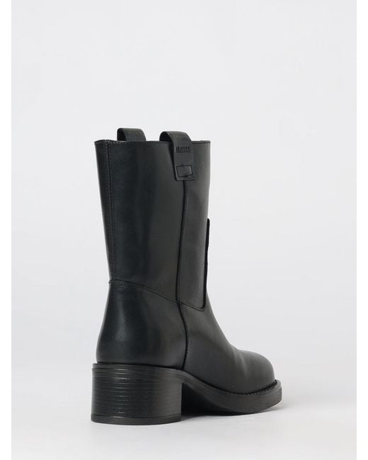 Alohas Black Smooth Leather Biker Boots With Double Pull Tabs And Rubber Sole