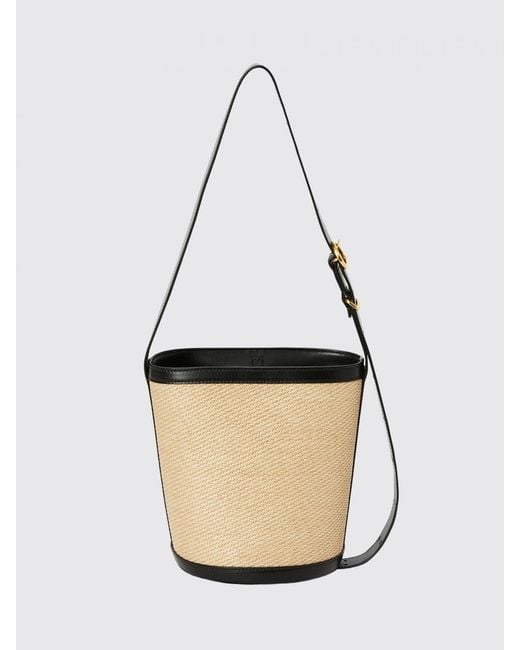 Jil Sander White Cannolo Raffia And Leather Bucket Bag