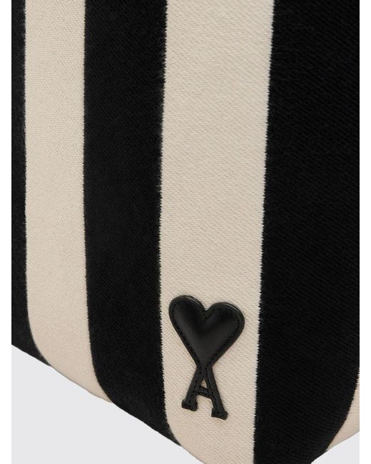AMI Black Striped Cotton Twill Bag for men