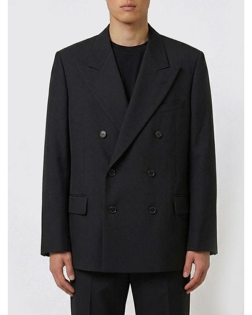 Dries Van Noten Black Wool And Mohair Double-Breasted Blazer for men