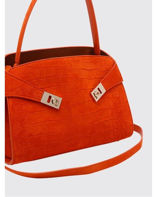 Ferragamo Red Hug M Croc Print Suede Bag