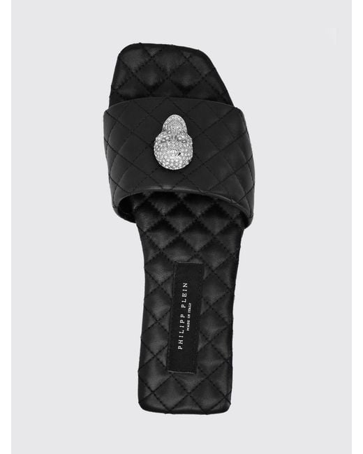 Philipp Plein Black Quilted Leather Low-Heel Mules With Skull Detail