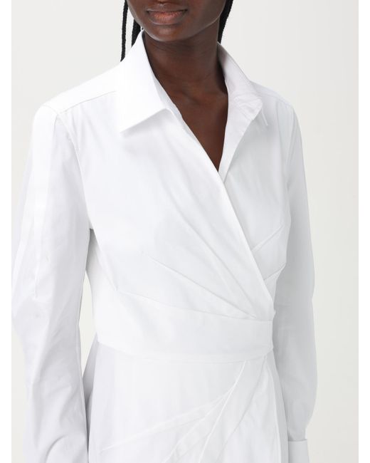 Max Mara White Elegant Wrap Dress With Long Sleeves And Flowing Silhouette