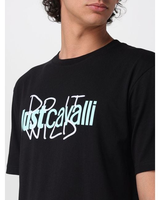 Just Cavalli Black Cotton T-Shirt With Logo for men