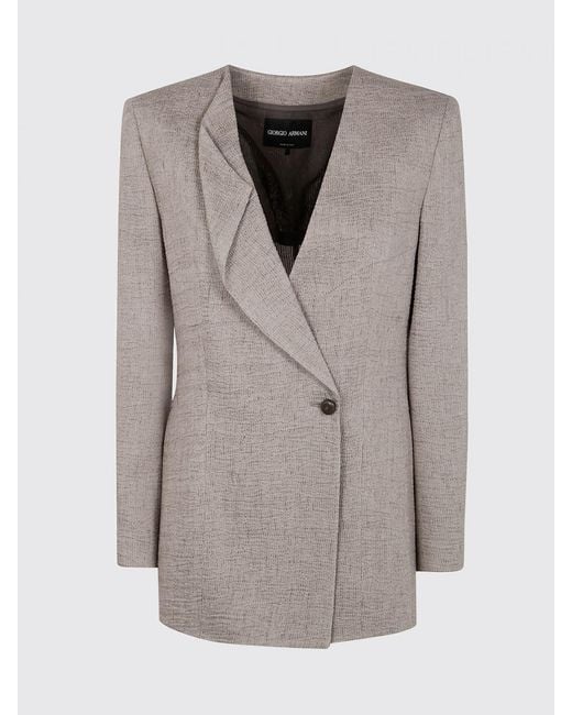 Giorgio Armani Gray Double-Breasted Linen Blazer