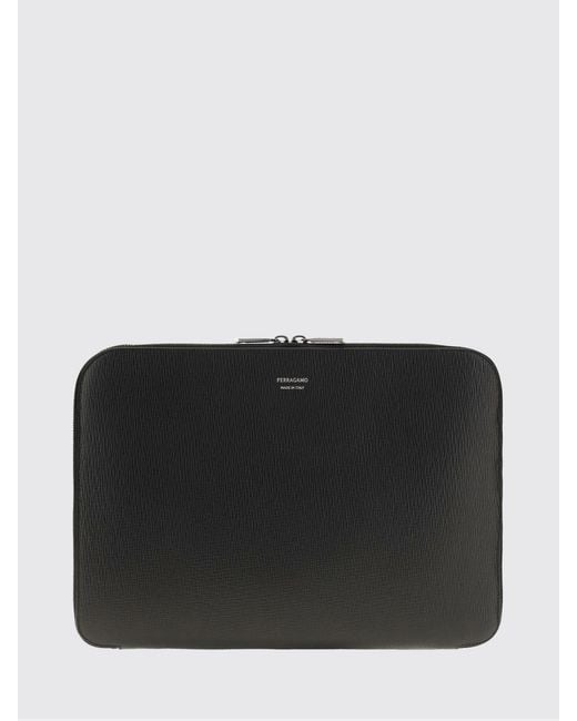 Ferragamo Black Gancini Hammered Calfskin Briefcase With Zip-Around Closure for men