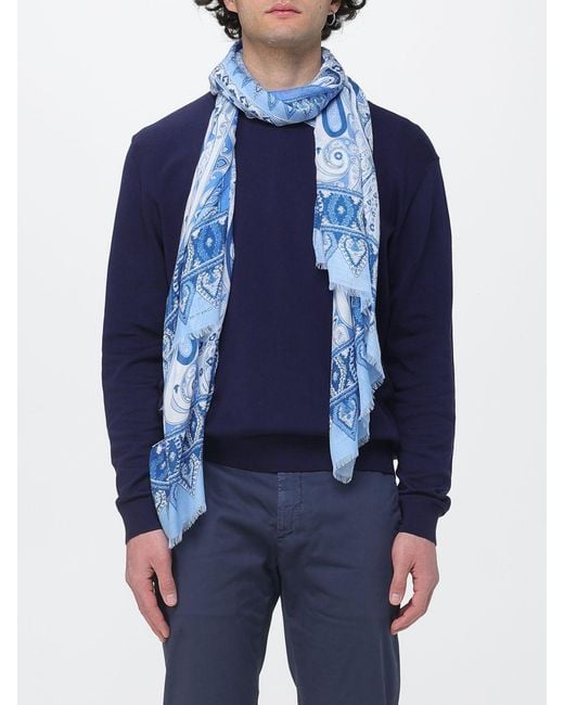 Etro Blue Modal Scarf With Paisley Jacquard for men