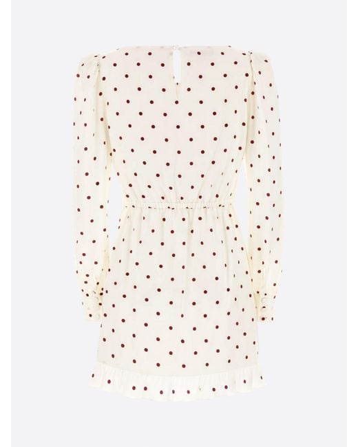 Alessandra Rich White Polka Dot Silk Long-Sleeve Sheath Mini Dress