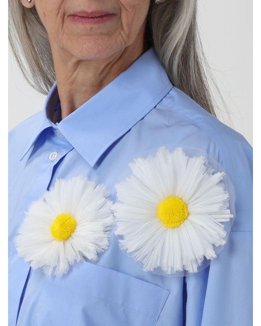 Camicia in cotone con fiori di MSGM in Blue