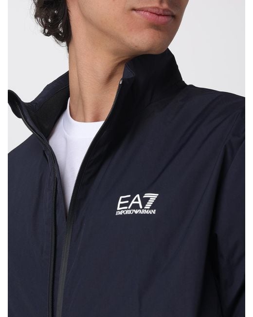 EA7 Blue Polyester Jacket With Logo for men
