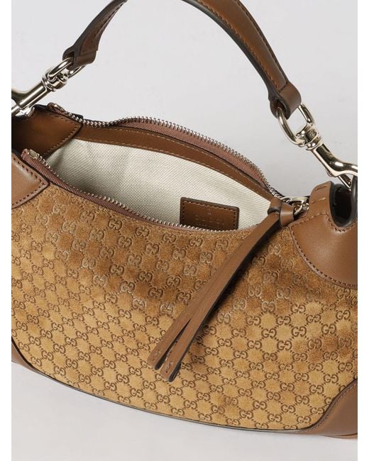 Gucci Brown Suede Bag With Embossed Gg Monogram