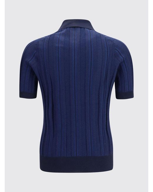 Brunello Cucinelli Blue Cotton Knit Polo for men