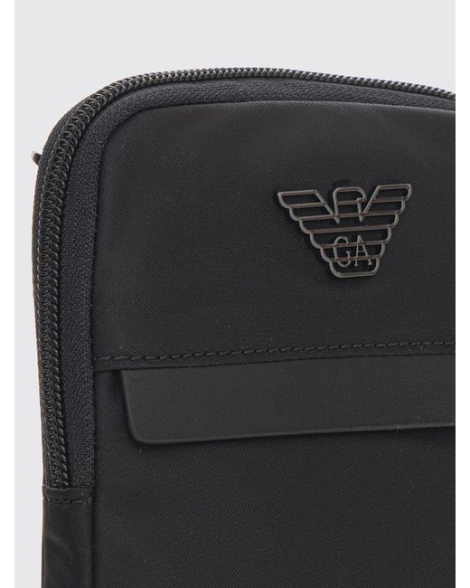 Emporio Armani Black Eagle Monogram Nylon Crossbody Bag With Zip for men