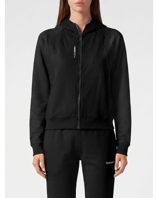 Philipp Plein Black Slim Fit Hooded Zip-Up Jersey Sweatshirt
