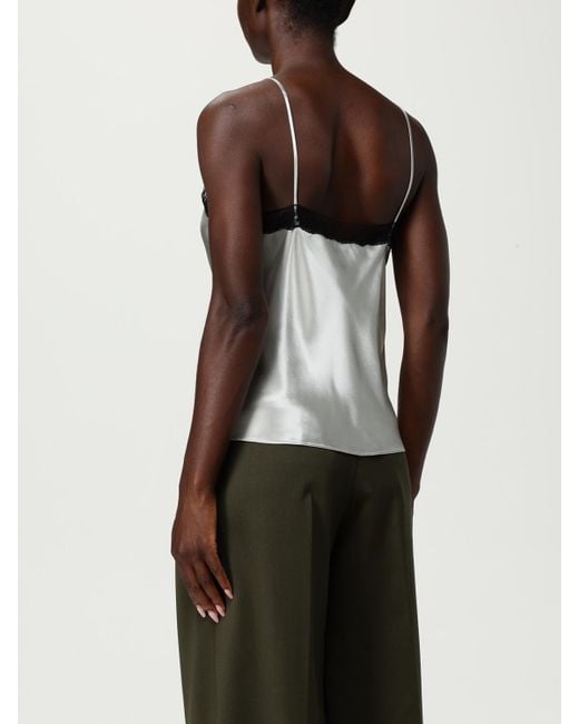 Alberta Ferretti White Satin Top With Lace Inserts