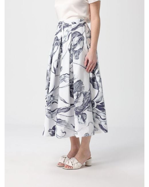 Erdem White Cotton Midi Skirt With Floral Print