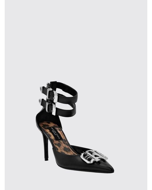Philipp Plein Black Gothic Leather Pumps With Stiletto Heel And Hexagon Logo