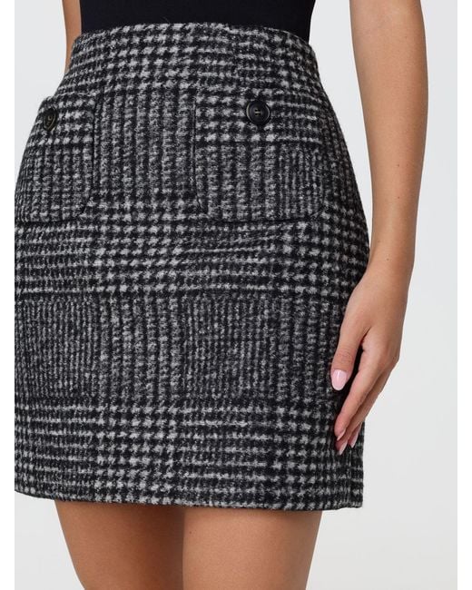 N°21 Blue High-Waisted Check Tweed Mini Pencil Skirt With Patch Pockets