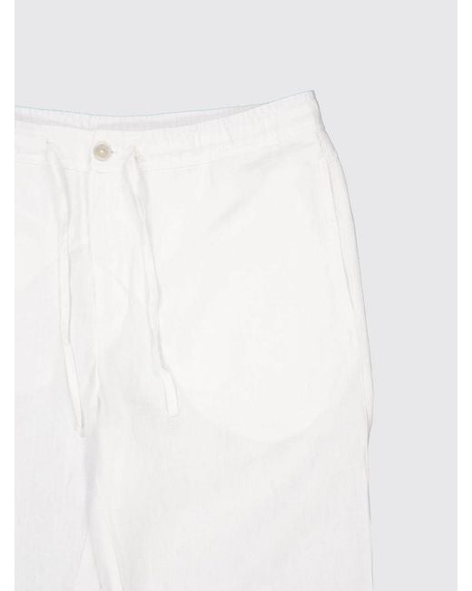 120% Lino White Straight Fit Linen Trousers With Elasticated Drawstring Waist for men