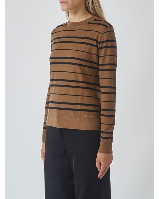 Max Mara Brown Striped Virgin Wool Crewneck Jumper