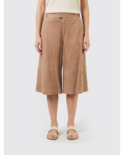 Arma Natural Jina Cropped Wide-Leg Suede Leather Trousers