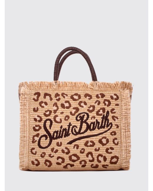 Mc2 Saint Barth Natural Colette Raffia Bag With Embroidered Logo And Floral Print