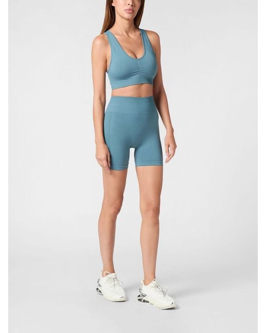Philipp Plein Blue Technical Stretch Fabric Crop Top