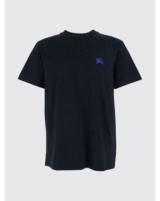 Burberry Blue Ekd Logo Embroidered Cotton T-Shirt for men
