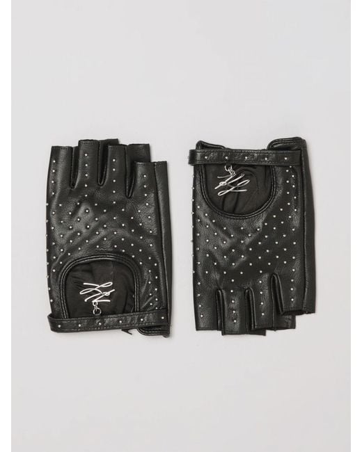 Karl Lagerfeld Black Goat Leather Gloves With Embroidered Monogram And Pearls