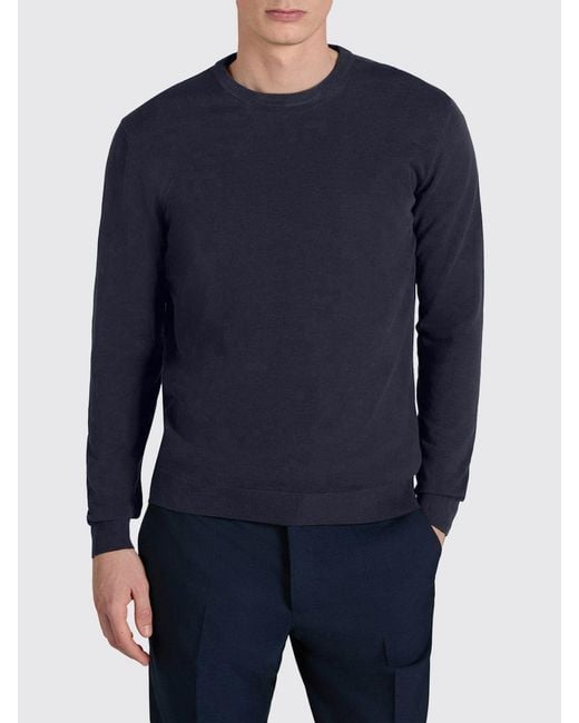 Zanone Blue Cotton Crew Neck Sweater for men