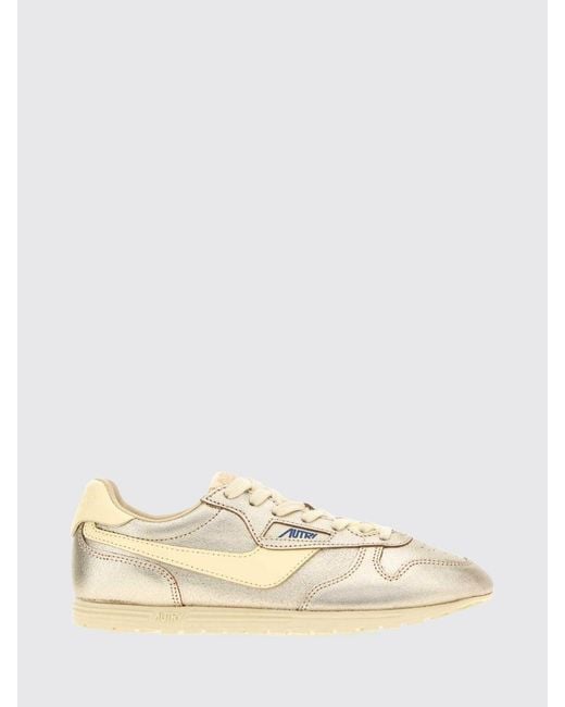 Autry Natural Windspin Leather And Laminated Leather Sneakers With Carved Logo