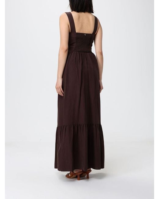 Liu Jo Brown Long Cotton Off-The-Shoulder Dress With Tie-Waist Belt
