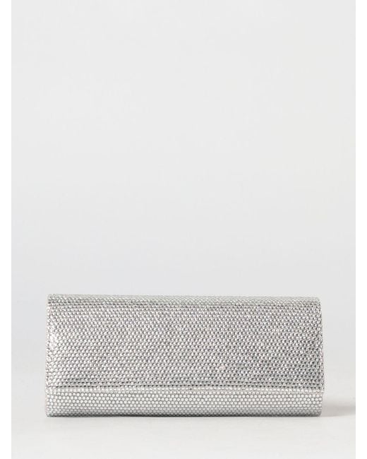 Twentyfourhaitch Gray French75 Glitter Fabric Clutch With Crystals