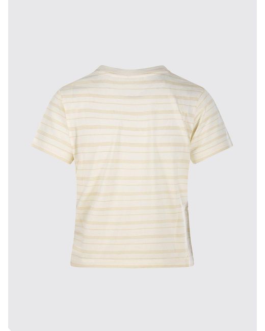 Maison Kitsuné White Maison KitsunÉ Striped Cropped Lyocell T-Shirt With Embroidered Logo
