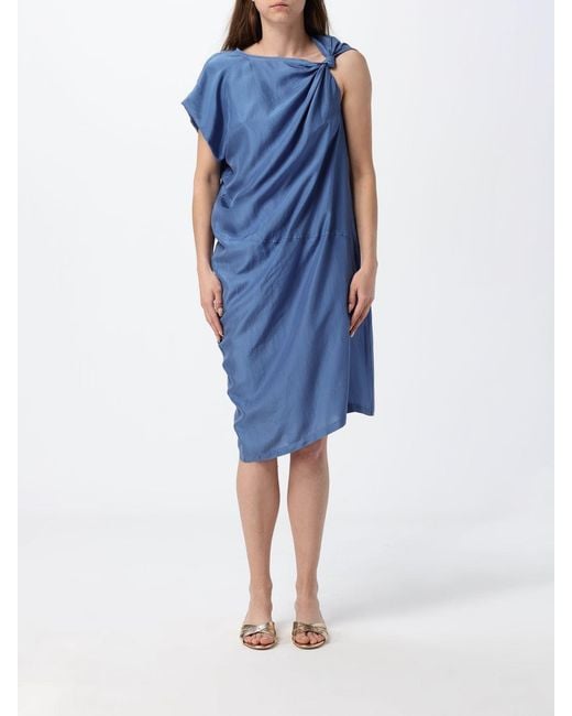 Tela Blue One-Shoulder Asymmetrical Linen Midi Kaftan