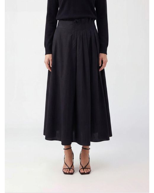 MSGM Black Pleated Cotton Midi Skirt