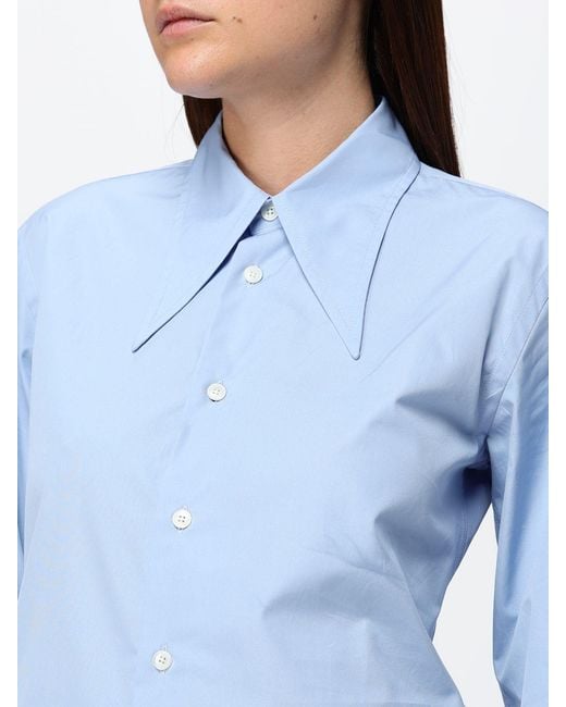 AMI Blue Slim Fit Silk Shirt With Mother-Of-Pearl Buttons