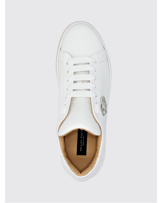 Philipp Plein White Low-Top Smooth Leather Sneakers With Hexagon Logo And Monogram for men