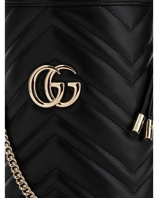 Gucci Black Gg Marmont Chevron Quilted Nappa Leather Bucket Bag