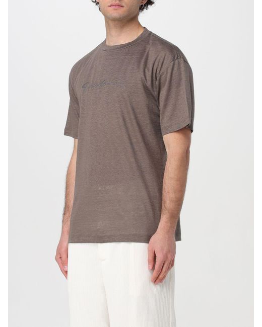 T-shirt in jersey di lino con logo ricamato di Giorgio Armani in Gray da Uomo