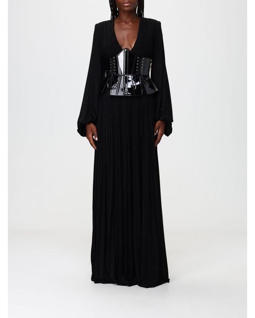 Elisabetta Franchi Black Long Viscose Blend Evening Gown With A Corset Bodice And V-Neck