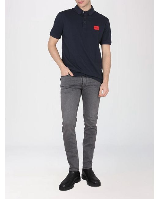 HUGO Blue Cotton Polo Shirt With Logo for men