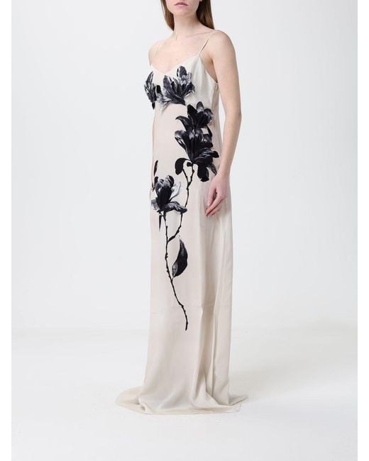 Ermanno Scervino White Floral Print Silk Long Dress