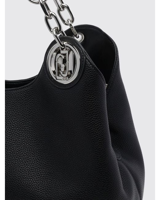 Liu Jo Black Grained Faux Leather Shoulder Bag With Double Handle