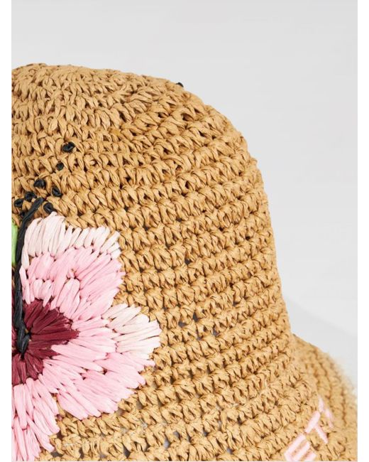 Etro Natural Raffia Bucket Hat With Embroidery