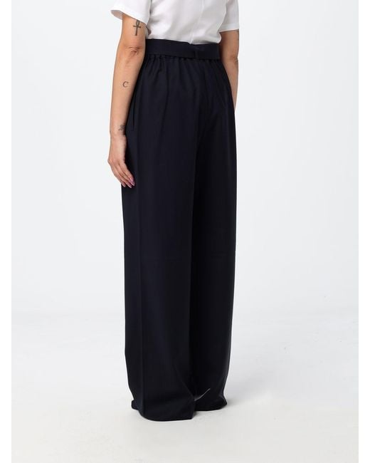 Max Mara Blue Wide Leg Virgin Wool Trousers With Tie Belt