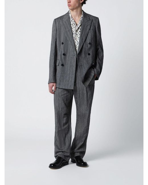 Dries Van Noten Gray Cotton Blend Wide-Leg Pants for men