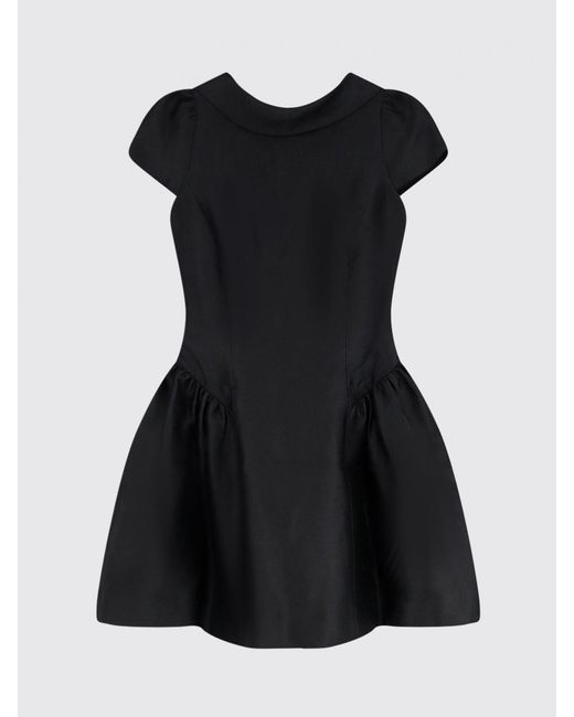 Self-Portrait Black Cady Midi Cocktail Dress With Short Sleeves